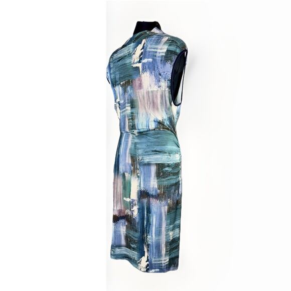 Anni Kuan Medium Ocean Jersey Dress Medium Abstract Art Draped Cowl Sleeveless - Picture 3 of 10